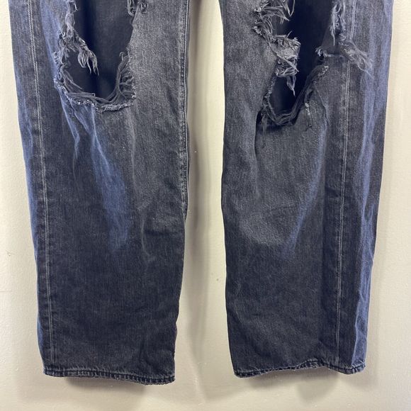 American Eagle High Rise Baggy Mom Jeans Women 14 Distressed Black Relaxed Denim - Picture 6 of 16